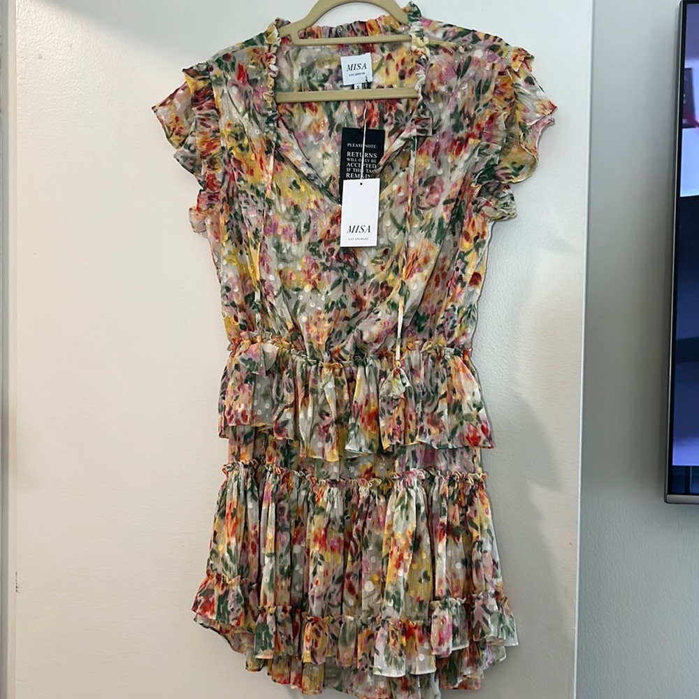 Misa all over print ruffle dresss